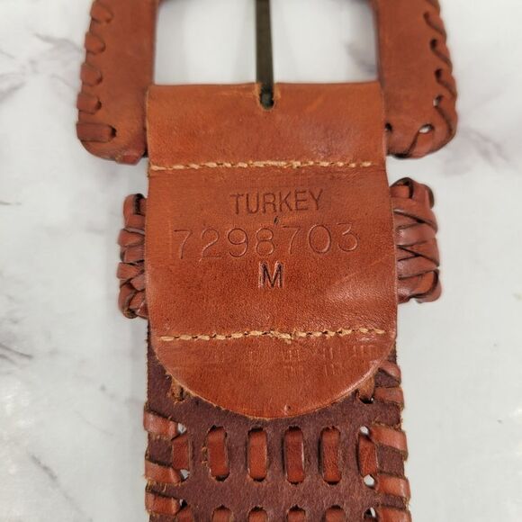 Vintage Woven Brown Leather Belt Women's Medium - Picture 5 of 12